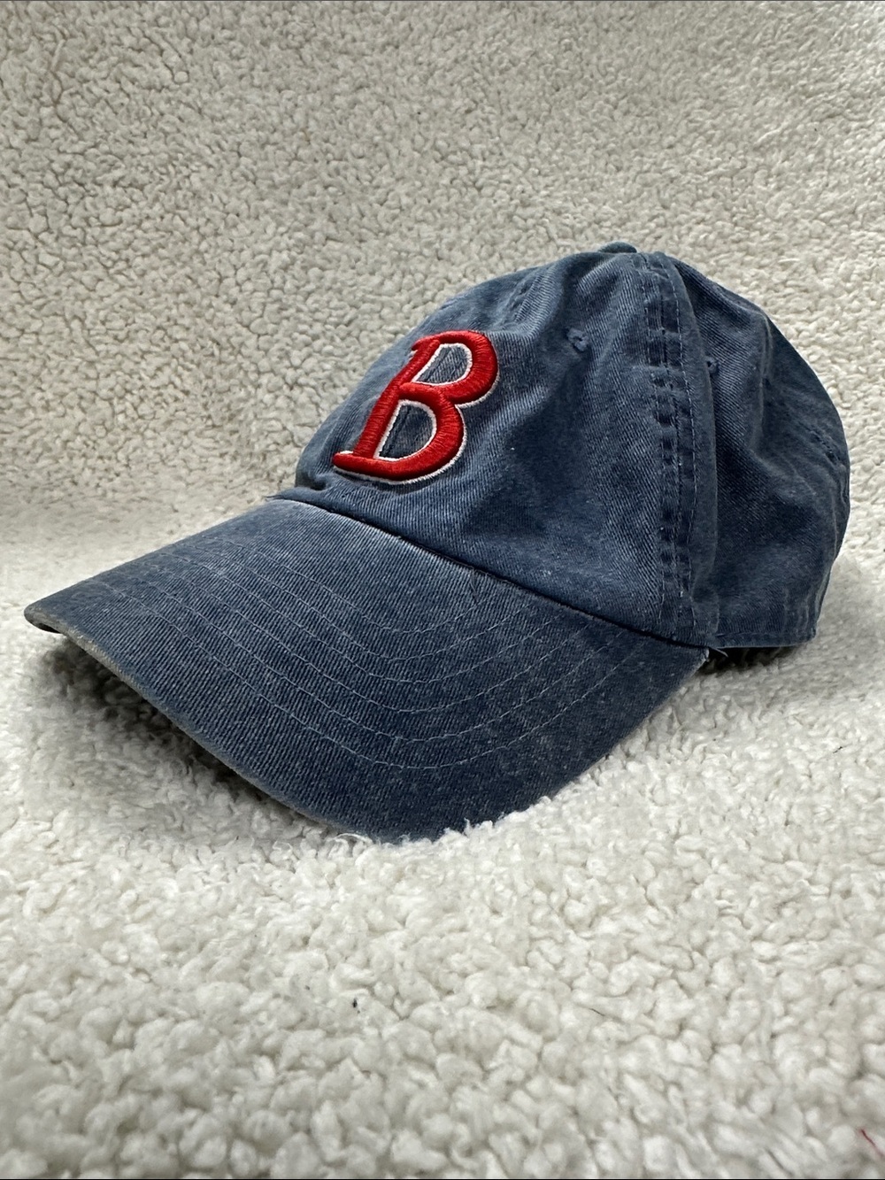 Distressed Navy Baseball Cap with Red 'B' Patch
